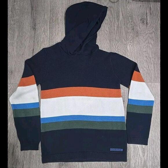 S.oliver Boy Knitted jumper / Hooded Pullover with a striped detail - Picture 1 of 3